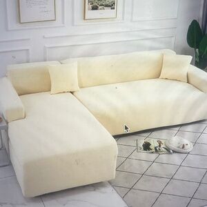 Velvet sectional slipcover sofa cover  cream New 5 seater, 120-140 inches